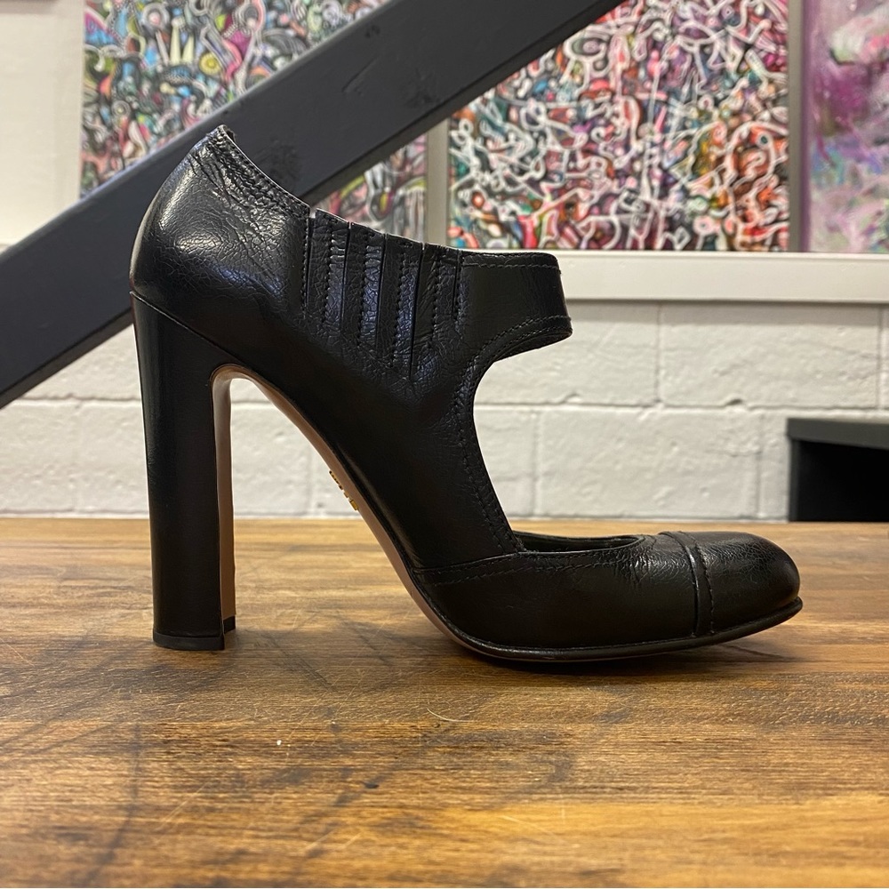 Black Prada Crackle Brush Leather Mary Jane Pump - Picture 4 of 11